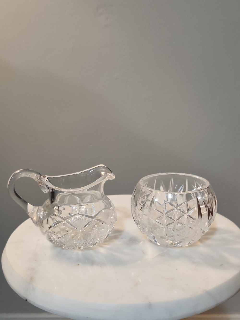Vintage Clear Cut Crystal Creamer and Open Sugar Bowl Set
